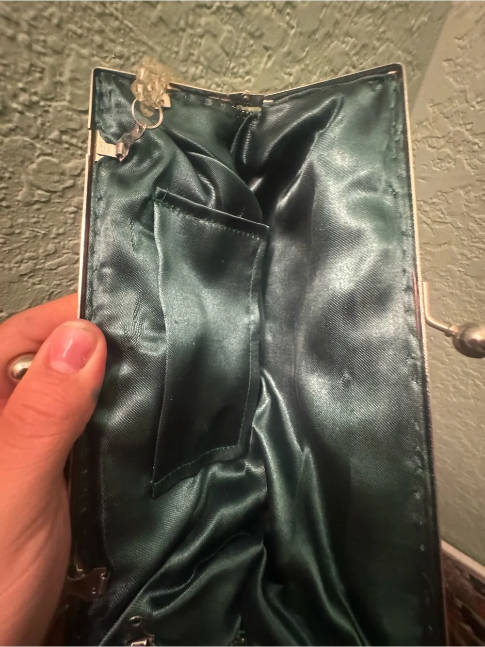 Embellished green Evening Clutch with Pink Floral Beading